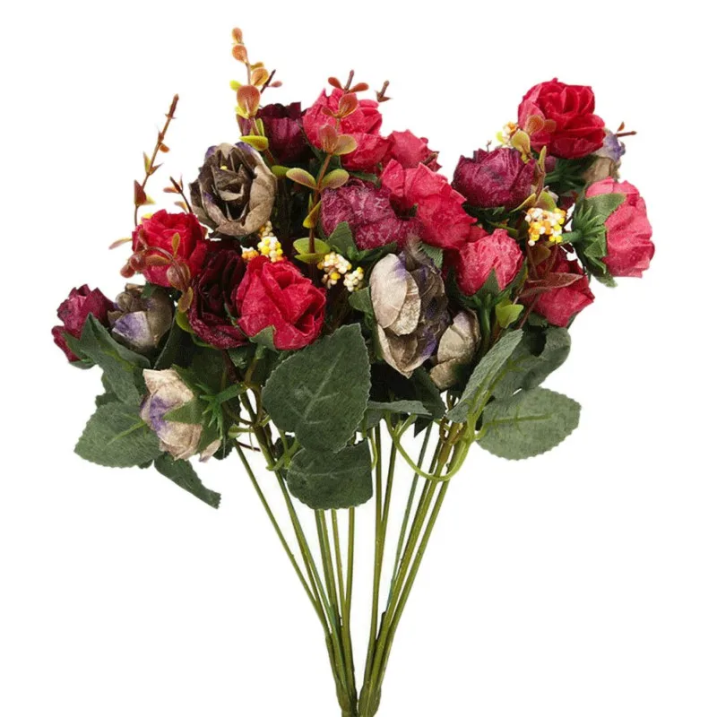 32 см Искусственный Букет роз 21 голова Искусственные цветы букет поддельные цветы для дома Свадьба День святого Валентина украшения в помещении