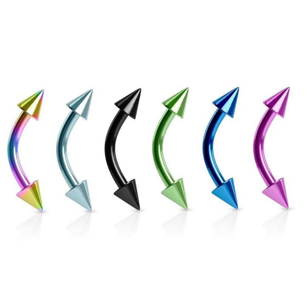 

2 lot Color Titanium Spike Curved Bent Barbells Eyebrow Ear Rook Rings Piercings