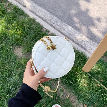 

New Fashion Lattice Circular Bags For Women 2020 PU Leather Chain Crossbody Bag Designer Shoulder Bag Sac A Main Femme Handbags