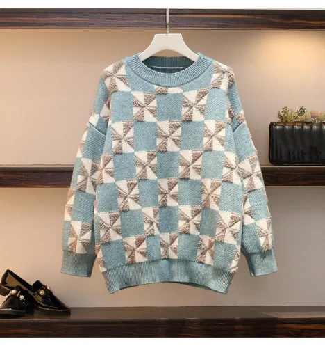Sweater Г. Модная осенне-зимняя юбка kni комплекты из 2 предметов трикотажный пуловер с принтом свитер+ мини-юбка комплекты из двух предметов размера плюс M-4XL - Цвет: Sweater