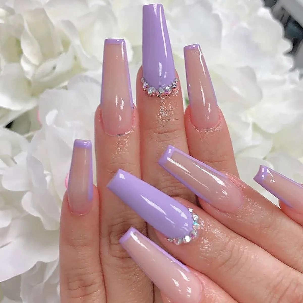 Light Purple French Point Diamond Long Ballet Nail Curved Coffin Nail  European and American Nail - China French Manicure and French Nails price |  Made-in-China.com