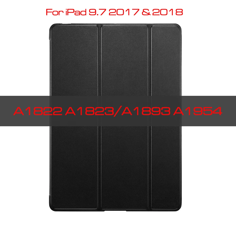Чехол qijun для ipad 9,7 A1822 A1893 Fundas для ipad 5th 6th 7th 10,2 Air 1 ipad 2 3 PC задняя крышка из искусственной кожи Smart Cover - Цвет: Black-iPad 2017 2018