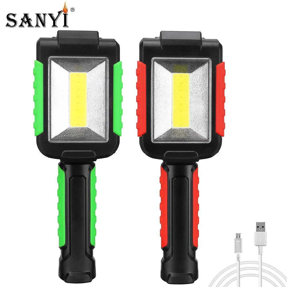 COB LED Magnetic Working Light Foldable Flashlight Battery Powered Torch Hanging Hook Lantern For Car Repairing Night Fishing