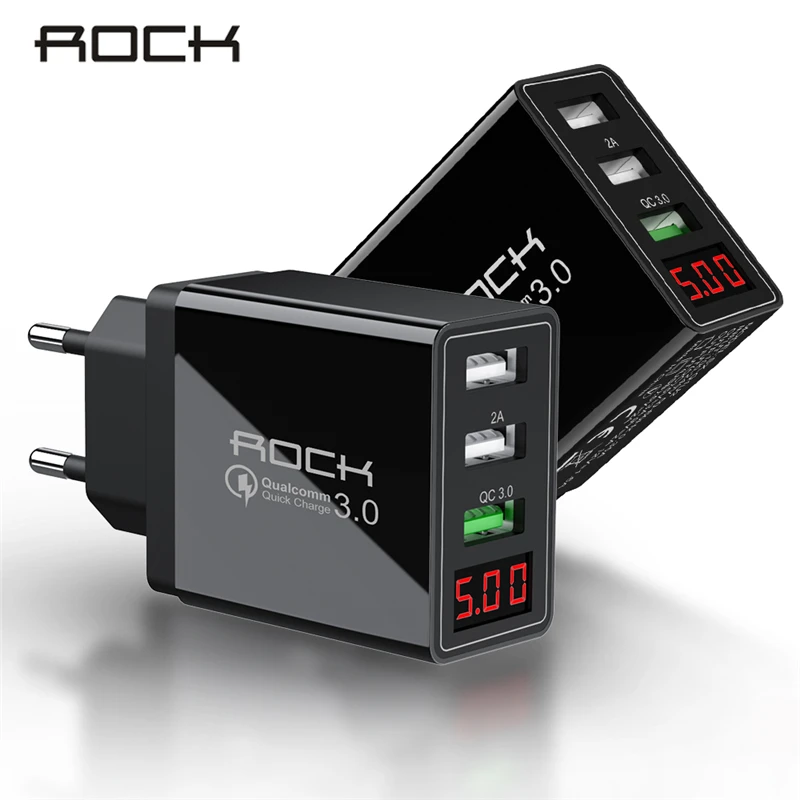 ROCK светодиодный дисплей QC 3,0 3A 3 USB зарядное устройство для телефона Быстрая зарядка для iPhone Xiaomi huawei P30 Pro samsung Быстрый ЕС настенный адаптер Turbo ROCK светодиодный дисплей QC 3,0 3A 3 USB зарядное устройство для телефона Быстрая зарядка для iPhone Xiaomi huawei P30 Pro samsung Быстрый ЕС настенный адаптер Turbo