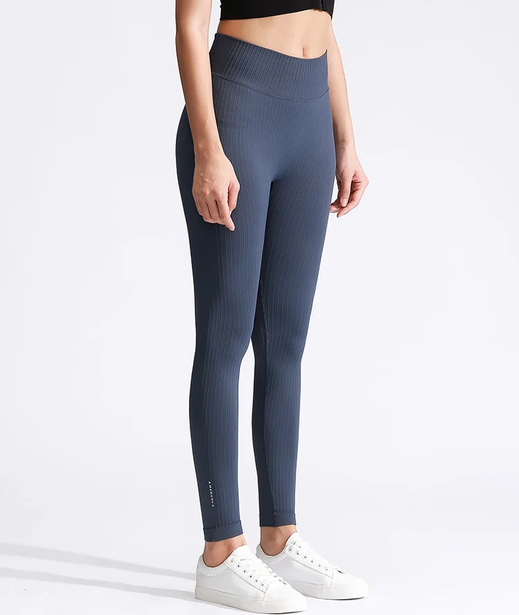 COLORVALUE High Waist Yoga Pants Slim Navy Vertical Stripes Leggings Sport Women Fitness Hip Lifting Sport Pants Running Workout