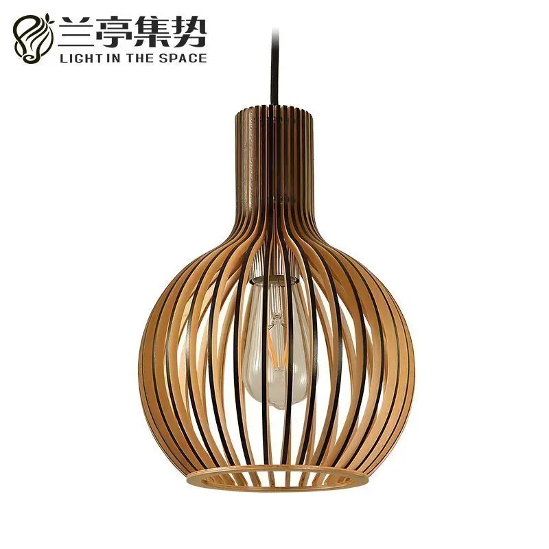 

Modern Korean Japanese European Minimalist Natural Log Wood Bird Cage Pendant Light for Restaurant Living Room