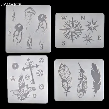 

4Pcs Gear Bird Feather Jellyfish Compass Mold Thin Bookmark Fillings Resin Mold