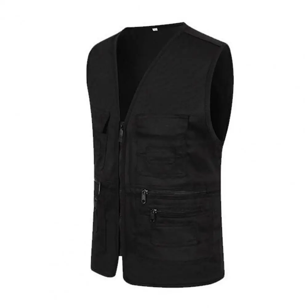 Fishing Jacket Quick-drying Vest Men Waistcoat Solid Color V Neck Multi Pockets Sleeveless Outdoor Summer Vest for Fishing 3