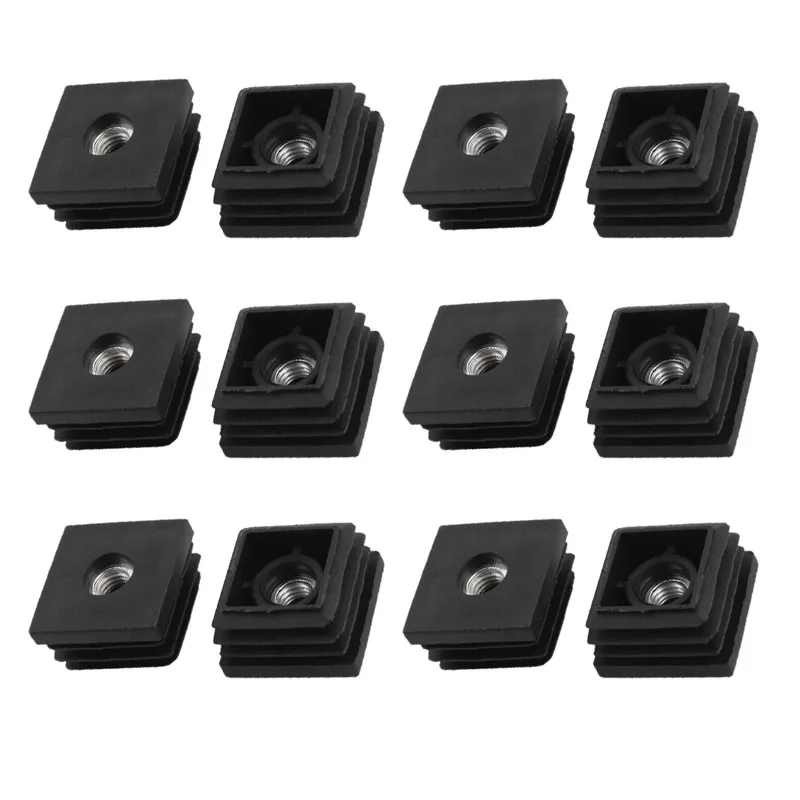 Leveling Feet 8mm Square Tube Inserts Kit Furniture Glide Adjustable Leveler for Shelves Chair Desk Leg 12 Sets