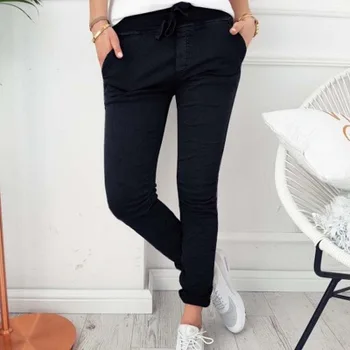 

2020 New casual high waist trousers solid color elastic pants women gray