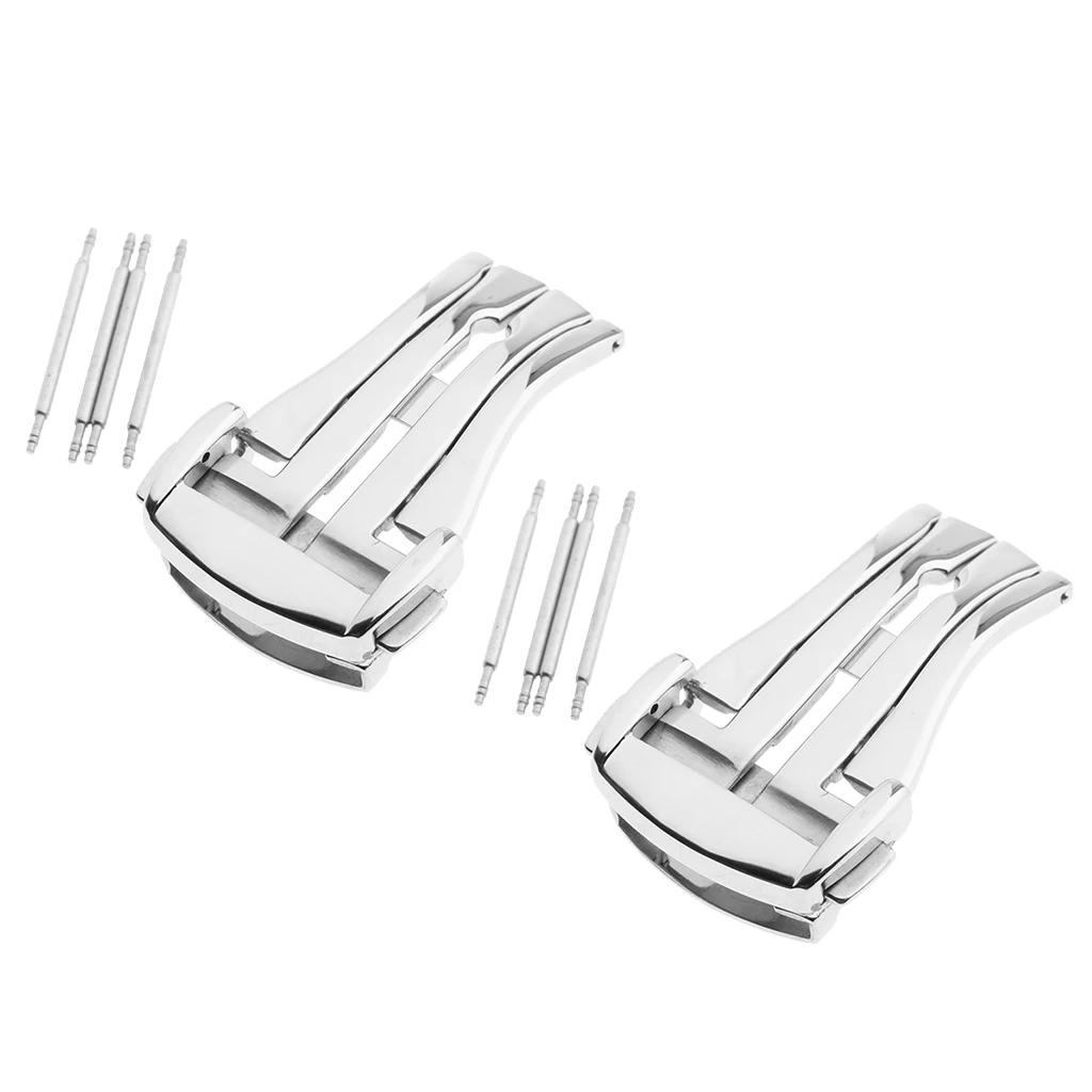 

2pcs Silver Deployment Buckle Replacement Double Push Spring Bar Deployment Watch band Clasp Silver 16mm 20mm