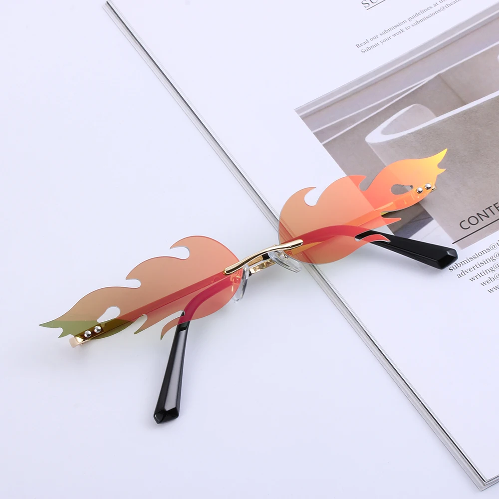 1PC Rimless Fire Flame Sunglasses Brand Designer Eyewear Unisex Fashion Cool Streetwear Wave Narrow UV400 Sun Glasses_voghion.com