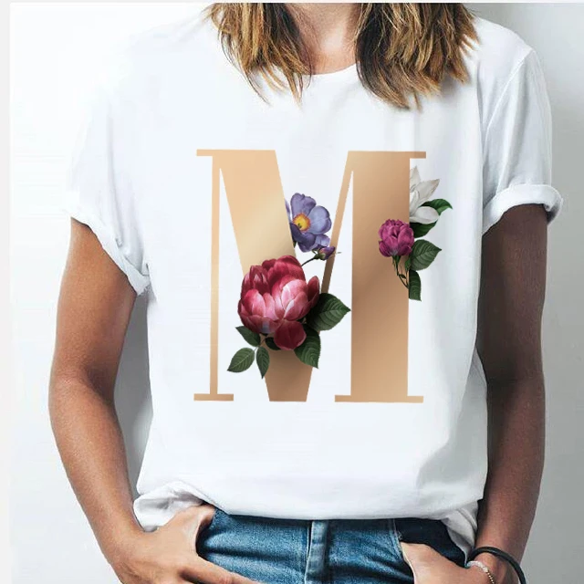 

Custom name letter combination Flower letter AJ CK Womens fashion t-shirts letters printed pattern 90s harajuku TShirts female