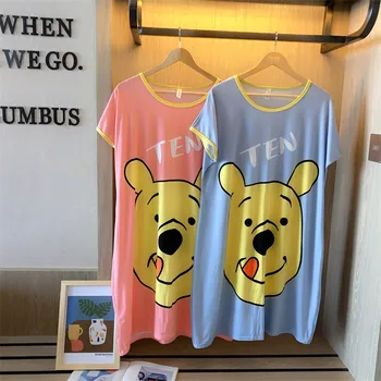 

Women's Summer Fashion Nightdress Cartoon Pooh Bear Nightdress Women's Lounge Women's Interior Clothing Home Wear Nightdress