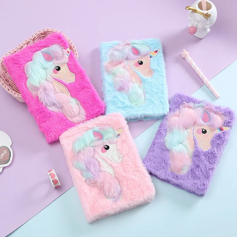 

Cute Unicorn Plush Note Book A5 Diary Notebook Journal Book Agenda Planner Time Organizer Note Book Stationery Gifts for Girls