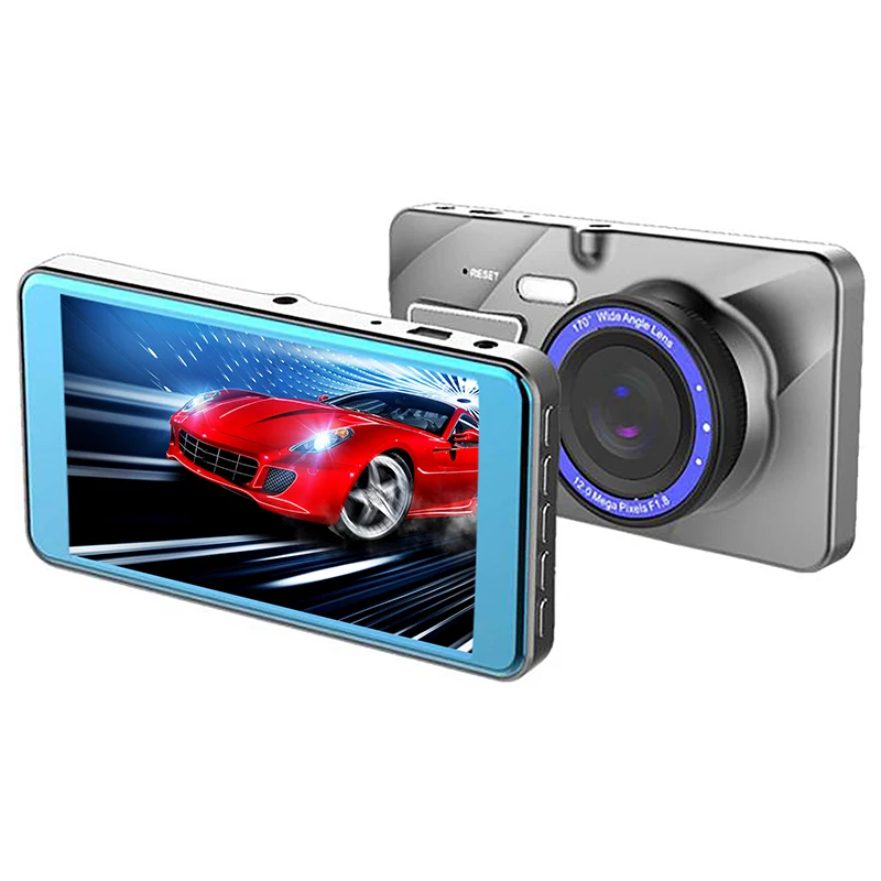 Автомобильный рекордер, Автомобильная камера Dvr, автомобильный рекордер с 4,0 дюймовым Ips прессованным экраном, Full Hd 1080 P, двойной объектив, камера заднего вида