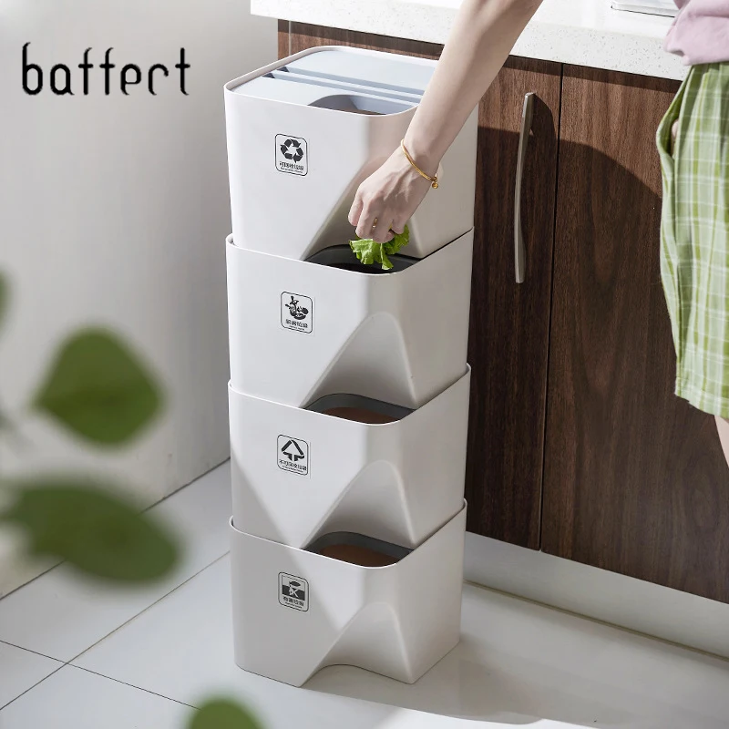 

Kitchen Trash Can Recycle Bin Stacked Sorting Trash Bin Household Dry And Wet Separation Waste Bin Rubbish Bin for Bathroom 1pc