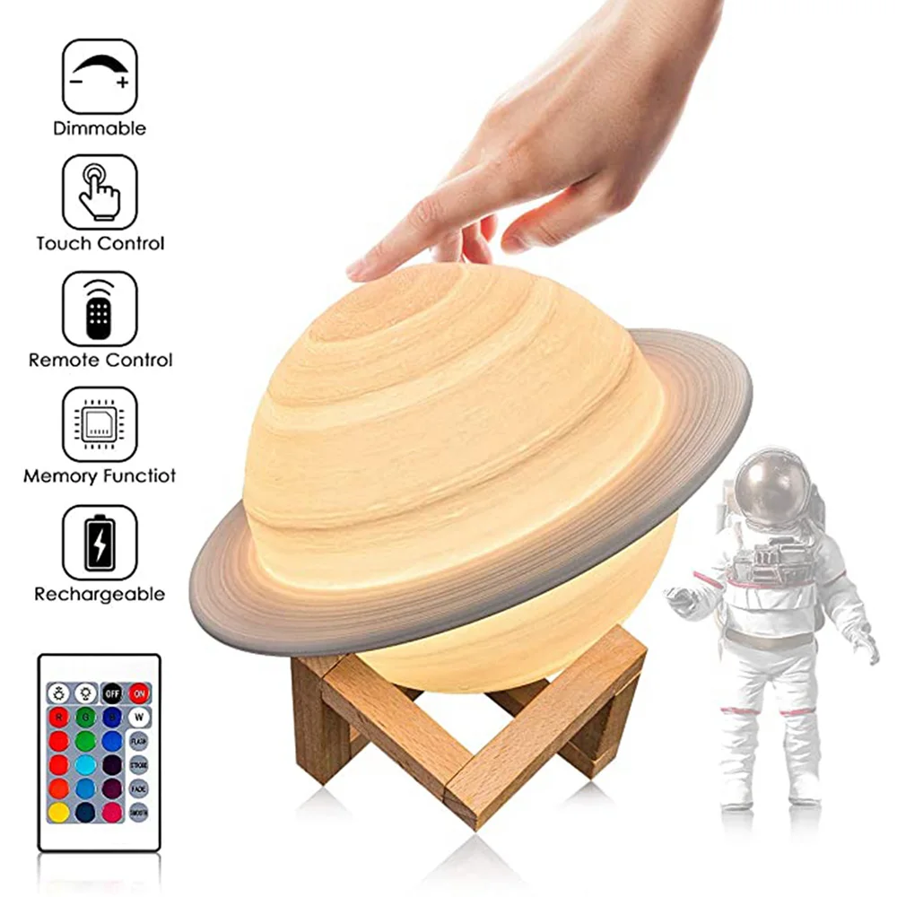 LEDGLE Saturn Lamp 3D Print Like Moon Table Safe Bedside Night LED USB Light for Kids Women Girls Family Birthday Gift | Освещение