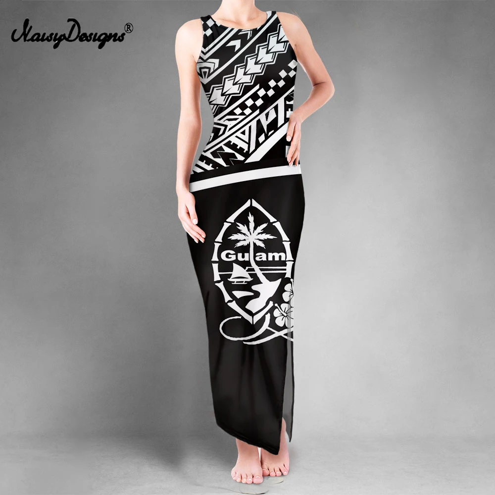 

Noisydesigns Women Double Slit Vest Elegant Dress Lady Sexy Bodycon Mujer De Moda 2021 Verano Black Boho Floral Guam Hibiscus