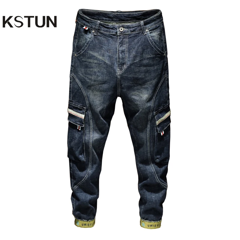 KSTUN Fashion Harem Jeans Men Streetwear Blue Stretch Haren Pants Side Pockets Moto Biker Jeans Demim Loose Feet Pants Joggers KSTUN Fashion Harem Jeans Men Streetwear Blue Stretch Haren Pants Side Pockets Moto Biker Jeans Demim Loose Feet Pants Joggers