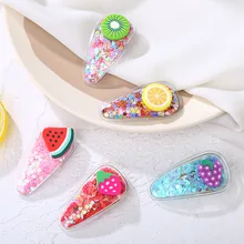 Детские заколки с цветными зыбучими песками, прозрачные заколки с боковым зажимом для девочек, заколки с фруктами, корейский стиль, Детский комплект с зажимом для волос