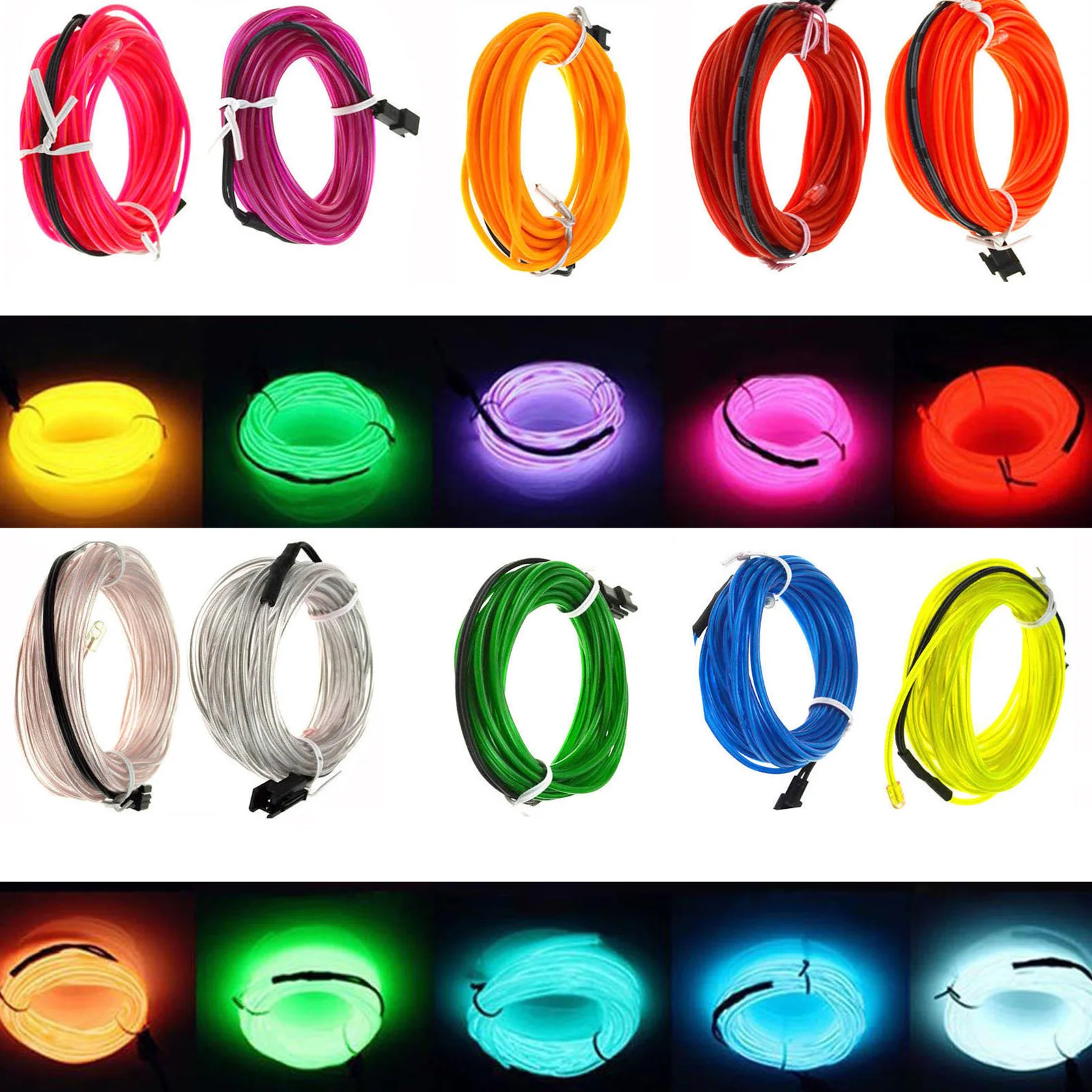 LED EL Wire Neon Glow String Strip Light Rope Controller Car Decor Dance Party 