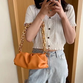 

2020 Clutch Thick Gold Chains Dumpling Clip Purse Bag Women Cloud Shoulder bag pleated Pouch Totes Handbag