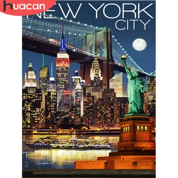

HUACAN Full Drill Diamond Painting New York City Picture Of Rhinestone Diamond Embroidery Landscape Cross Stitch Home Decoration