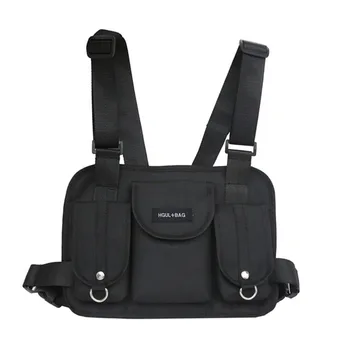 

Men Canvas Backpack College Student School Chest Pack Hip Hop Streetwear Unisex Functional Tactical Shoulder Waist Bag Purse