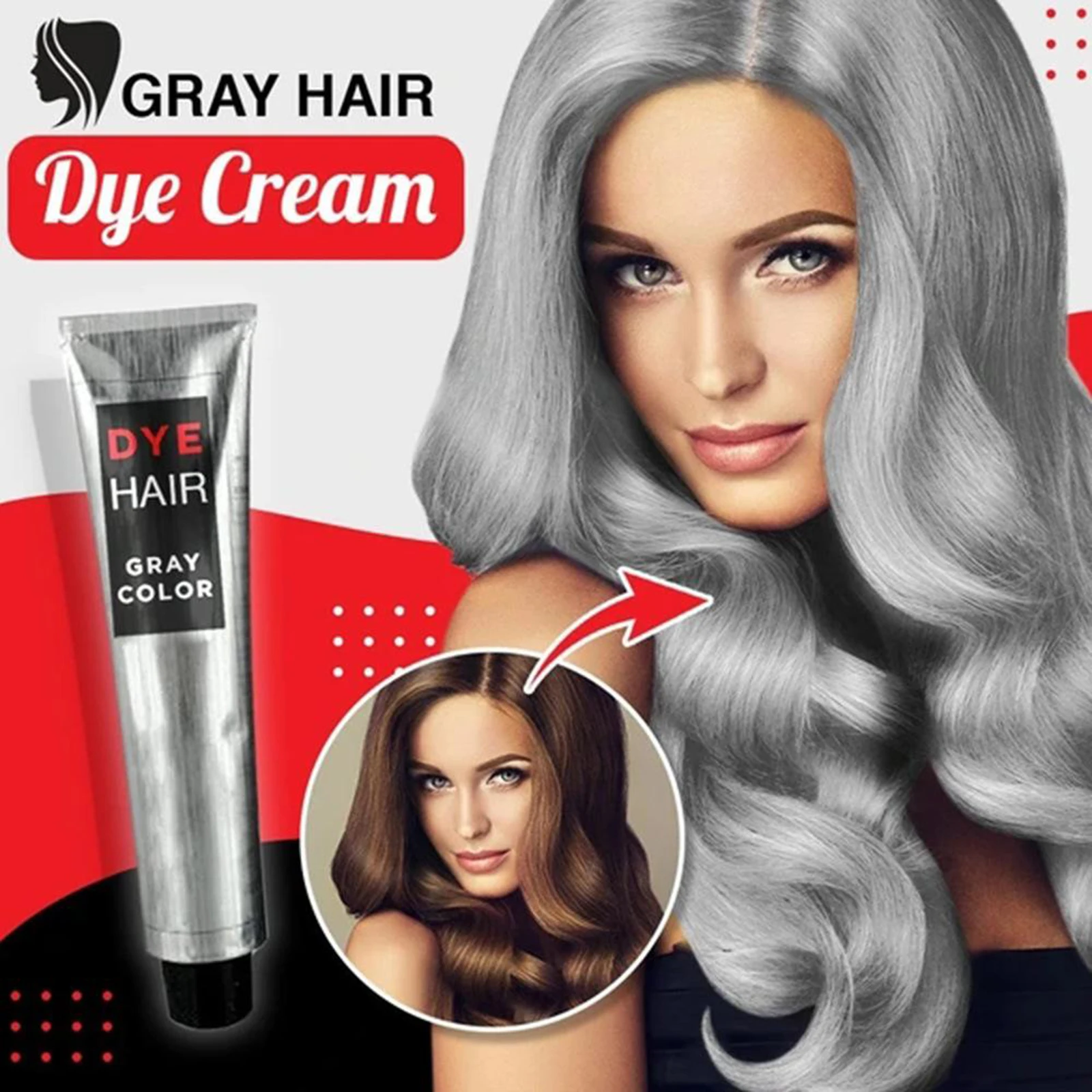 Unisex Gray Hair Dye Cream , DIY Fashion Permanent Light Gray Silver Color Super Hair Dye Cream 100ml
