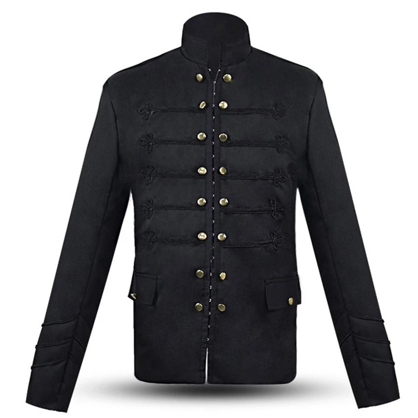 Man Victorian Gothic Style Jacket Zipper Christian Medieval Knight Coat Solid Middle Ages Male Carnival Costume Halloween Cloth