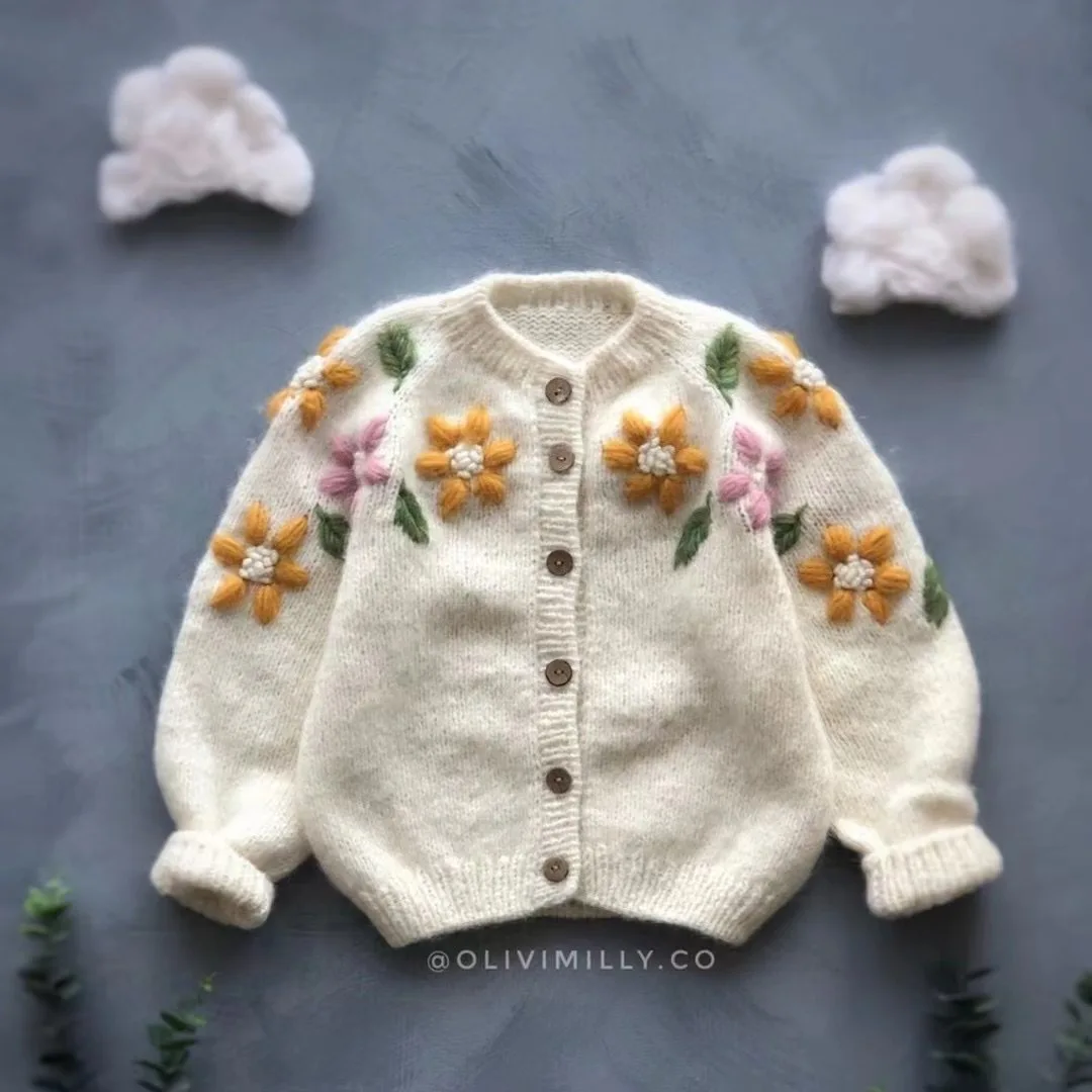 Olivimilly-子供のための花柄の刺embroideredニットセーター