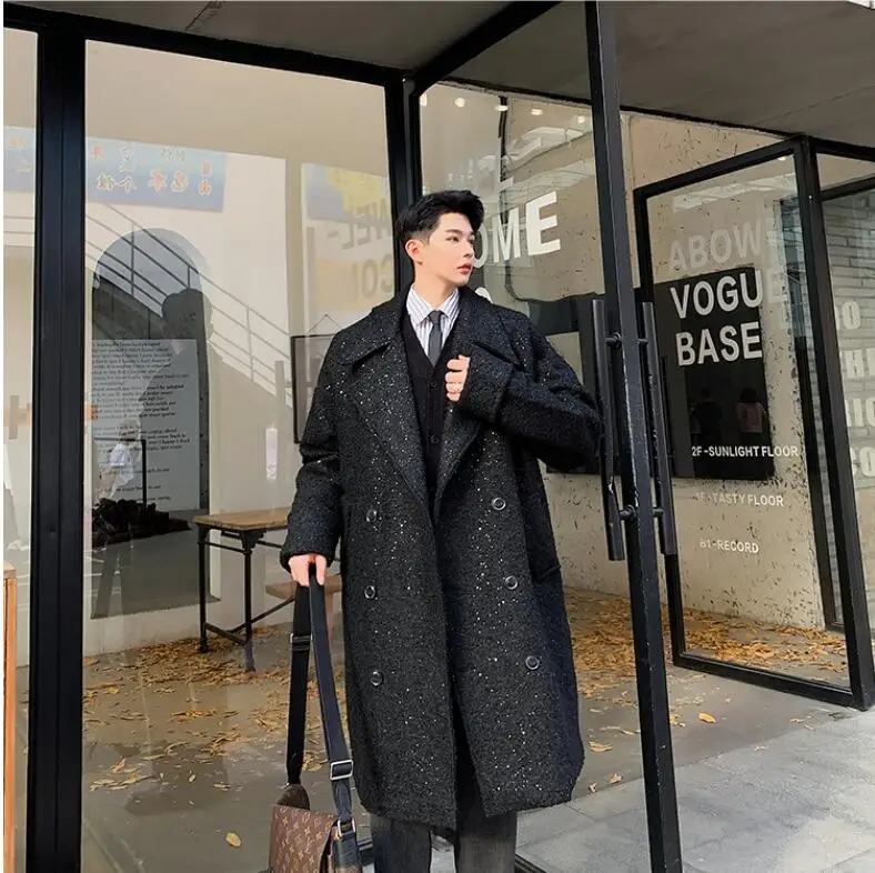 M-XL! зимнее новое шерстяное двубортное пальто средней длины в стиле chao, украшенное блестками