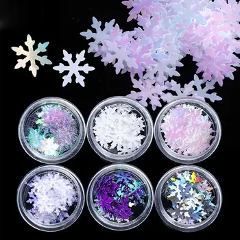 

6 Box Holographic Xmas Snowflakes Nail Sequins Flakes 3D Nail Art Glitter Laser Paillette Manicure Decorations