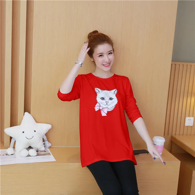 

2018 New Style Spring And Autumn Maternity Clothes Tops Loose-Fit Long Sleeve Base Shirt Pregnant Women Mid-length T-shirt Women