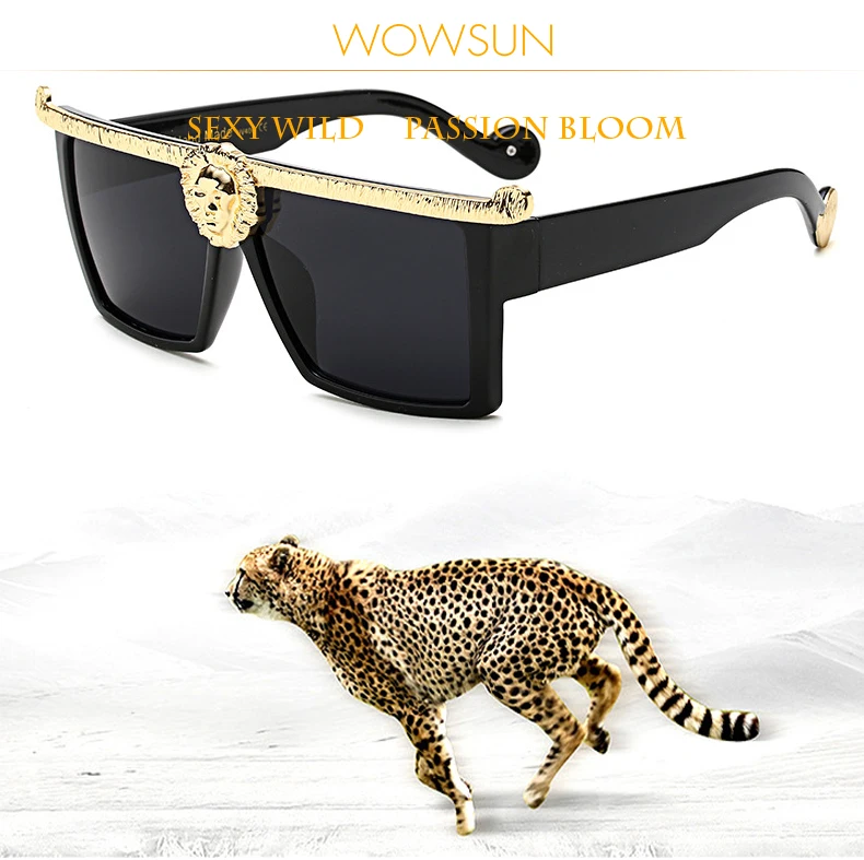 WOWSUN модная большая коробка, женские солнцезащитные очки, брендовые дизайнерские новые солнцезащитные очки в стиле королевы с головой льва, A161