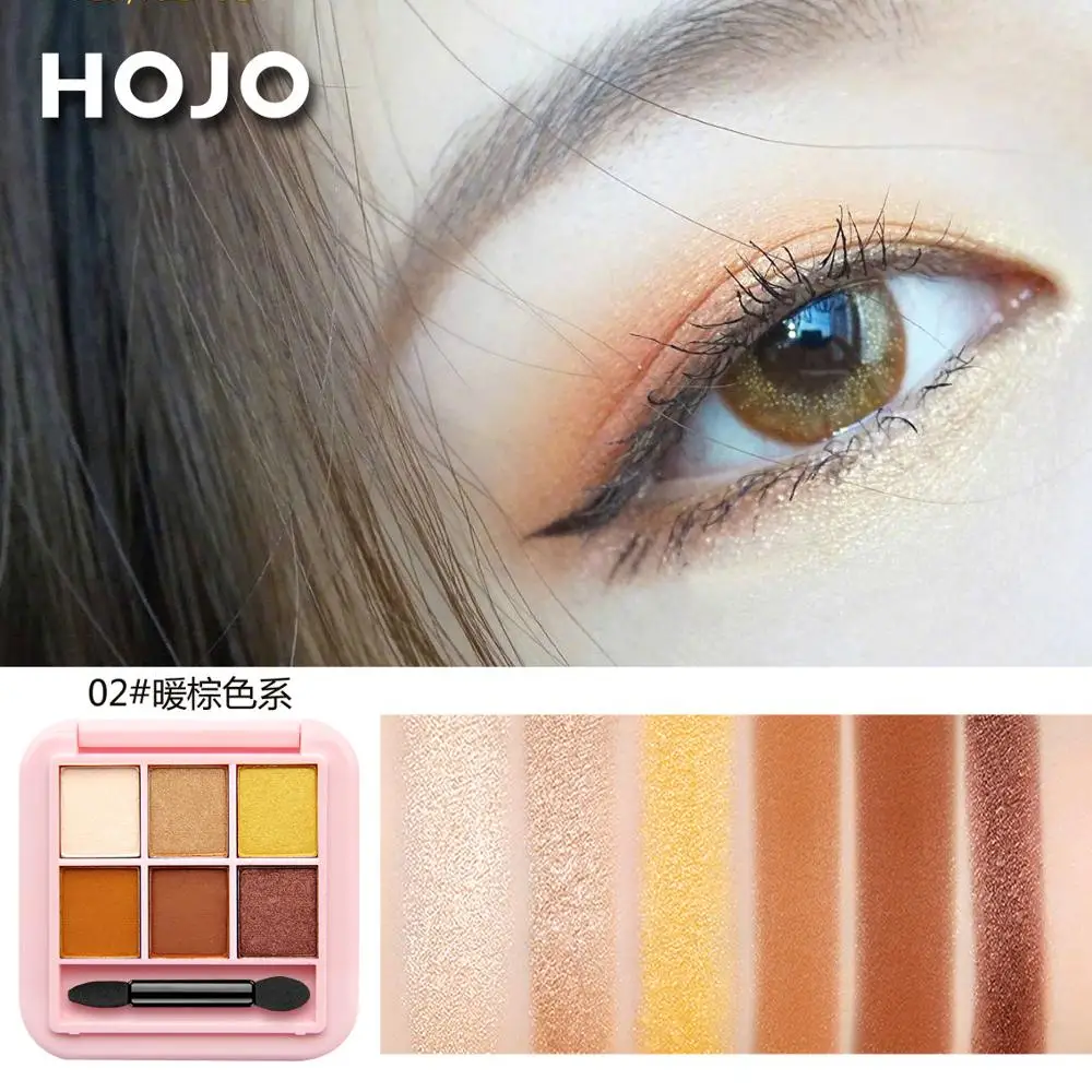 Hojo 6 цветов, палитра теней для век, матовая, гладкая, шелковистая, на ощупь, водостойкая, стойкий, телесный, для макияжа глаз, пудра, блеск, Мерцающая косметика