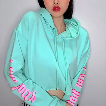 

Focal20 Streetwear Letter Print Women Hoodies Sweatshirt Loose Crop Top Women Hooded Sweatshirt Tracksuit Autumn Lady Pullovers