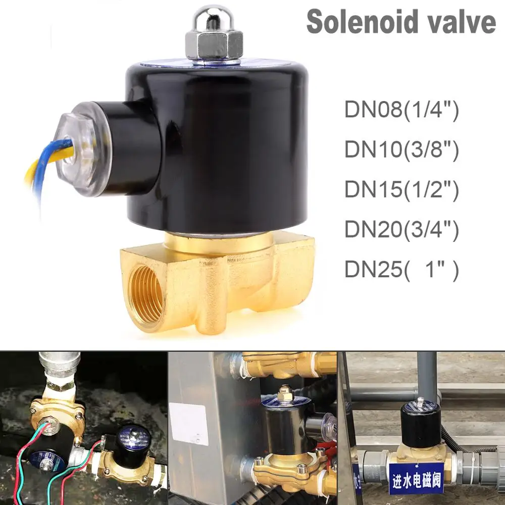 Solenoid Valve 12V/24V/110V/220V Electric Valve Brass Normally Closed Air Solenoid 1/4