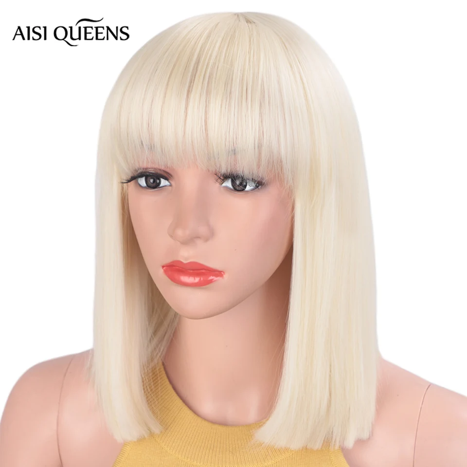 Aisi Queens синтетические парики с челкой прямой блонд короткий натуральный боб парик для Черный Белый для женщин высокая температура волокна