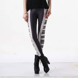Black and White Piano Skinny Leggings Fashion Printed Women's Clothing Sexy Slim Hip-Lift Leggings Casual Sports Fitness Pants