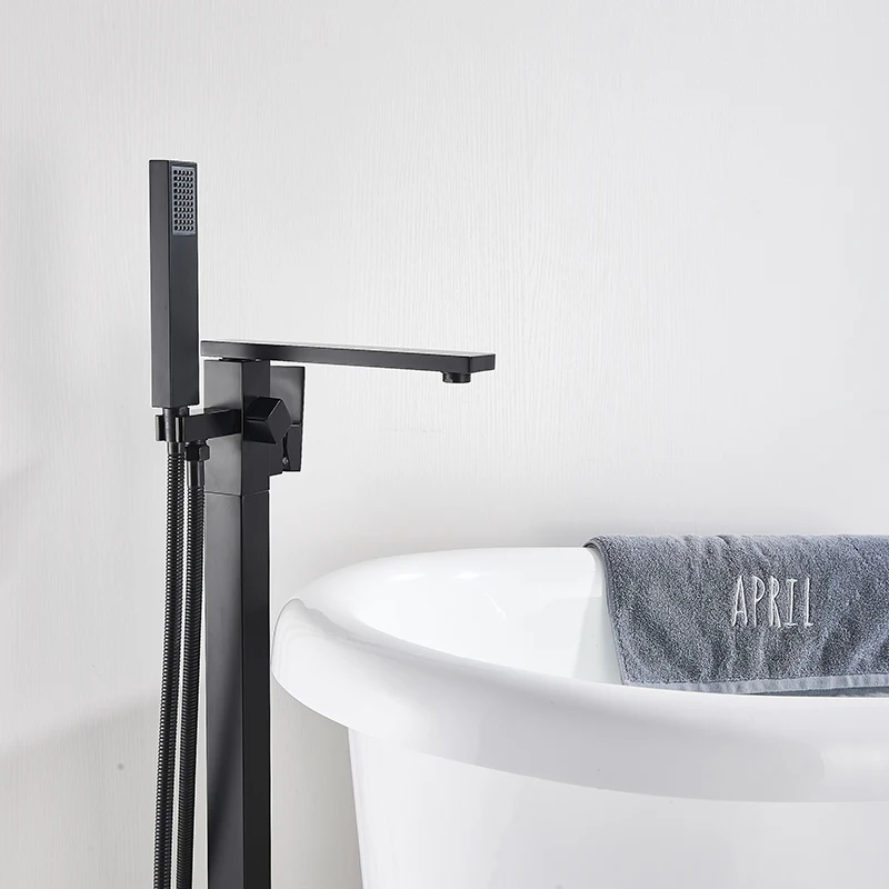 Bathroom Bathtub Faucet Black Flooring Standing Single Handle Cold and Hot Water Mixer Tap Crane Bath Shower Faucets bathtub faucet