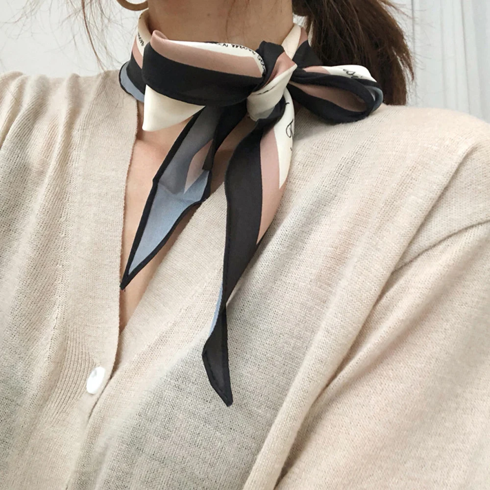 

Silk Scarf Women Fashion Print Small Neck Scarfs Office Lady Hair Band Foulard Hand Kerchief Female Bandana Shawl 2020