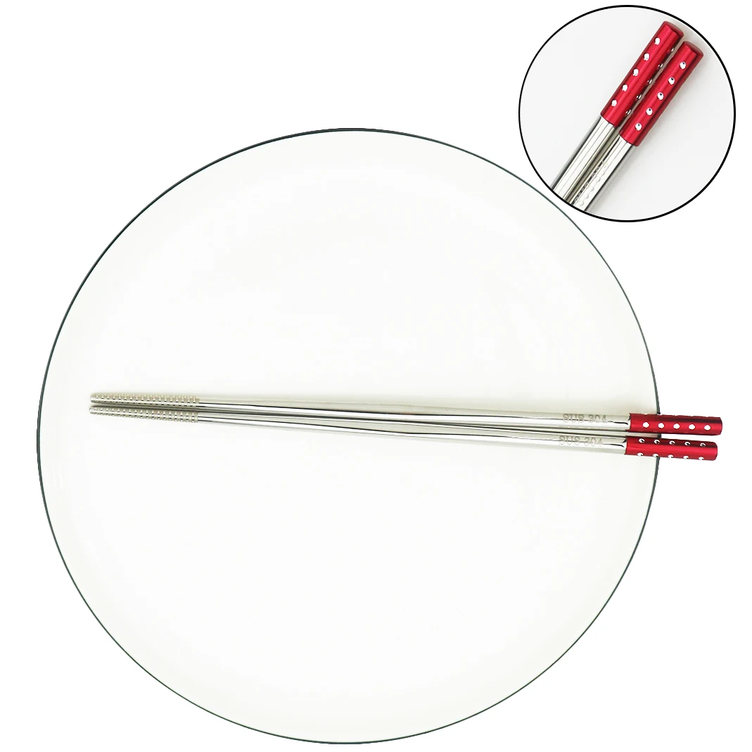 1 пара палочек для еды с нескользящей головкой 23,5 см китайские палочки для еды 304 столовая посуда из нержавеющей стали анти-обжигающая посуда палочки для еды - Цвет: 1 pair red