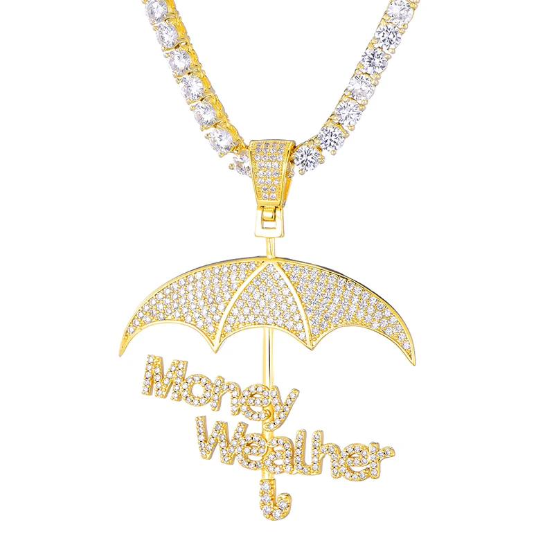 Хип-хоп Iced Out AAA Bling микро проложили CZ зонтик и деньги Wealher подвески и ожерелья для мужчин рэппер ювелирные изделия с теннисной цепочкой