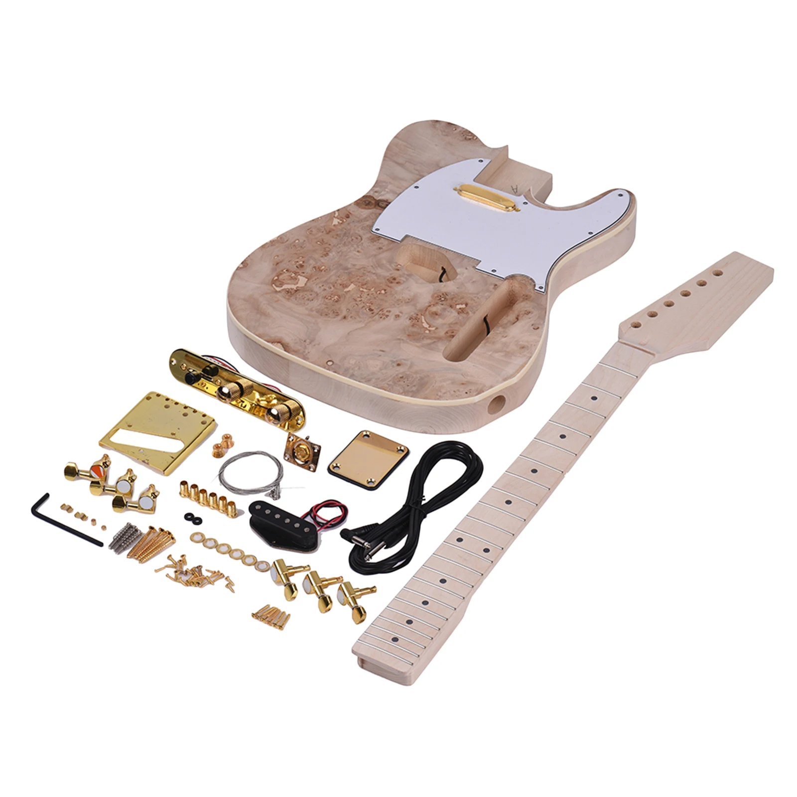 Completely DIY Unfinished Electric Guitar Kits 1Set Basswood Body Burl Surface