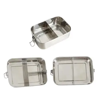 

1200ML 304 Stainless Steel Lunch Box with Removable Separator with Buckle Sealed Leak-Proof Lunch Box Square Student Lunch Box