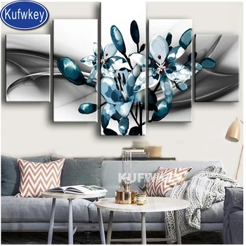 

5 pcs diamond painting cross stitch blue lily flower rhinestone wall painting Full drill Square diamond Embroidery Abstract art,