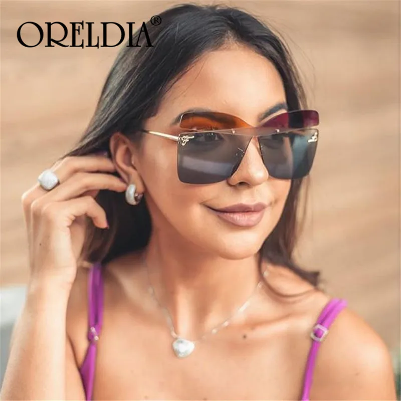 Oreldia, негабаритные, кошачий глаз, без оправы, солнцезащитные очки для женщин, винтажные, солнцезащитные очки для мужчин, без оправы, Ретро стиль, градиентные солнцезащитные очки, Uv400