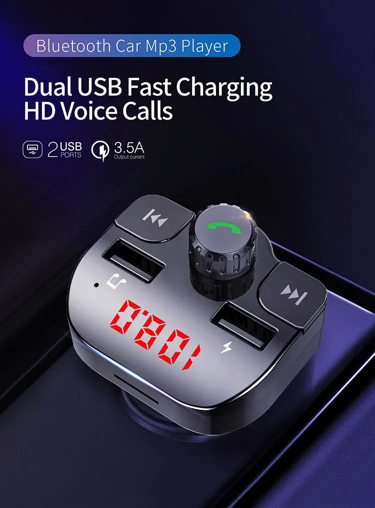 

Car Charger with FM Transmitter Bluetooth Receiver Audio MP3 Player TF Card U-disk Car Kit Dual USB Car Phone Fast Charger